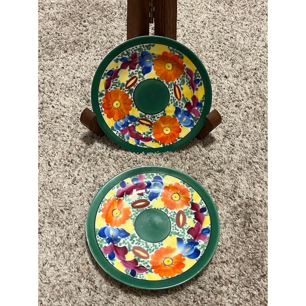 Vintage Meito China Bread Butter  Plate  Japan Hand Painted Green Orange Flower